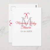 Baby shower candy cane Christmas holiday monogram  ポストカード (正面/裏面)