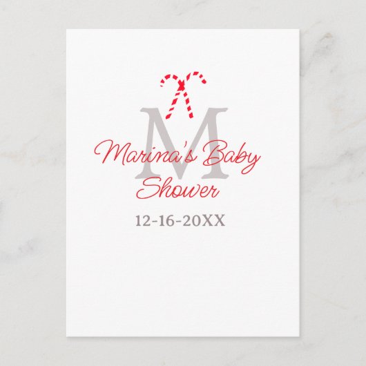 Baby shower candy cane Christmas holiday monogram  ポストカード (正面)