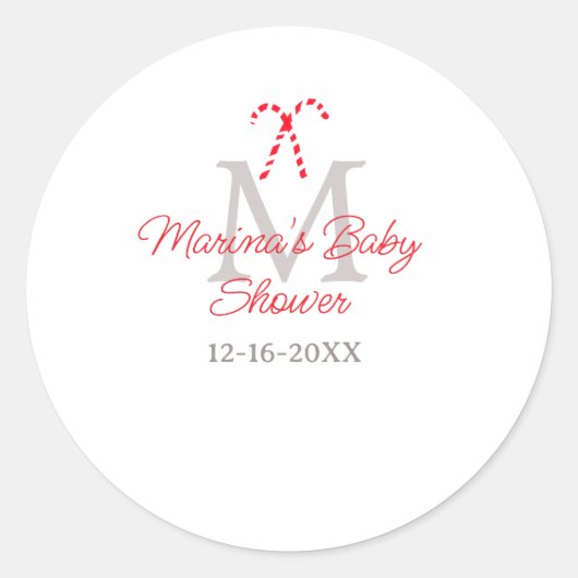 Baby shower candy cane Christmas holiday monogram  ラウンドシール (正面)