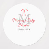 Baby shower candy cane Christmas holiday monogram  ラベル (デザイン1)
