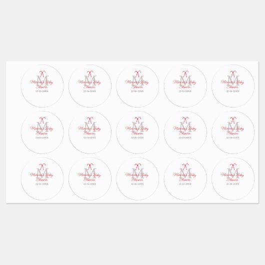 Baby shower candy cane Christmas holiday monogram  ラベル (シート)