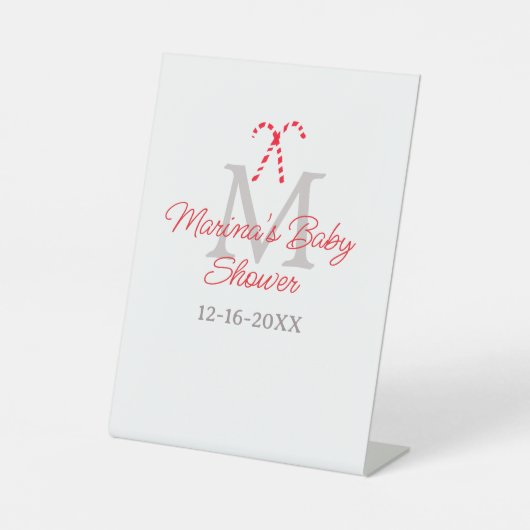 Baby shower candy cane Christmas holiday monogram  台座サイン (正面)