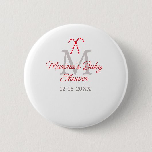 Baby shower candy cane Christmas holiday monogram  缶バッジ (正面)
