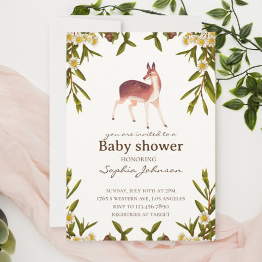 Baby Shower Card, Woodland Baby Shower Card, Gende 招待状