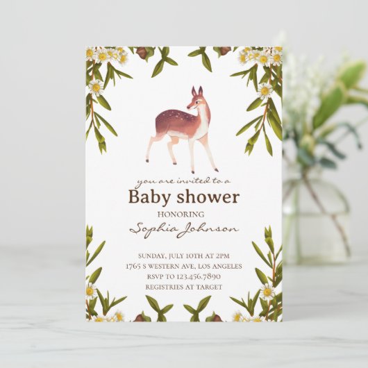Baby Shower Card, Woodland Baby Shower Card, Gende 招待状 (スタンド正面)