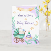 Baby Shower Carriage Invitations  カード (黄色い花)