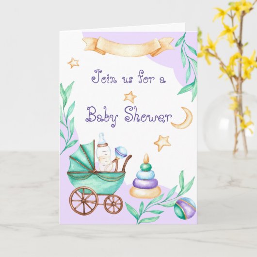 Baby Shower Carriage Invitations  カード (黄色い花)