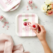 Baby Shower Cherry Theme Pink Watercolor ペーパープレート