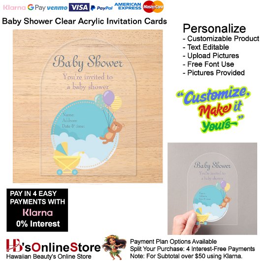 Baby Shower Clear Acrylic Invitation Card 11 アクリル招待状