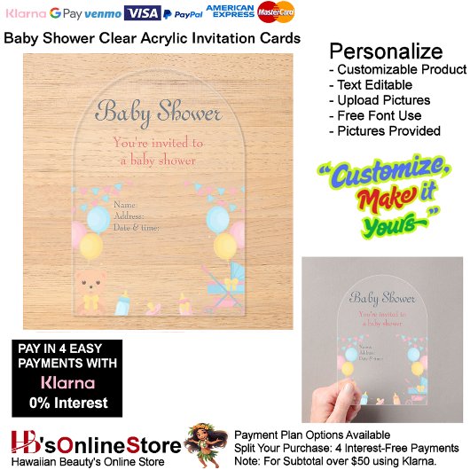 Baby Shower Clear Acrylic Invitation Card 14 アクリル招待状