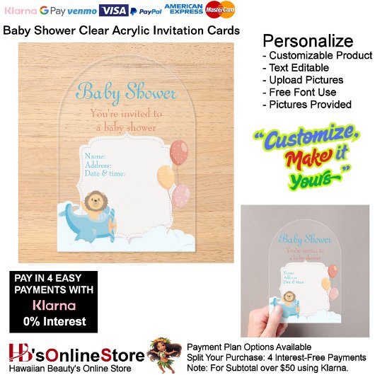 Baby Shower Clear Acrylic Invitation Card 7 アクリル招待状