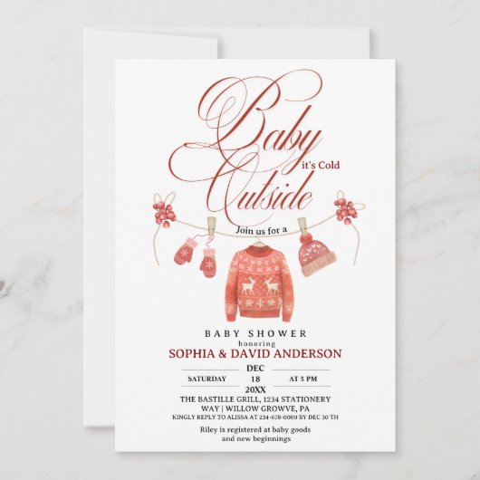 Baby Shower Clothes Line Baby Its Cold Outside 招待状 (正面)
