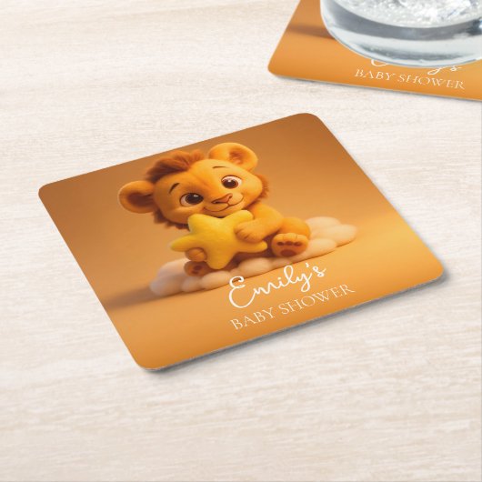 Baby Shower Coaster – Little Lion & Star スクエアペーパーコースター (アングル)