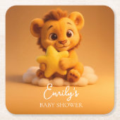 Baby Shower Coaster – Little Lion & Star スクエアペーパーコースター (正面)