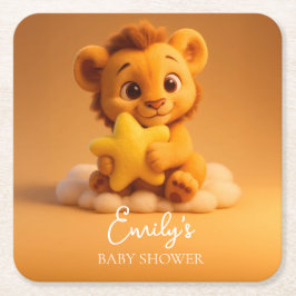 Baby Shower Coaster – Little Lion & Star スクエアペーパーコースター