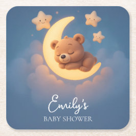 Baby Shower Coaster – Teddy Bear on the Moon スクエアペーパーコースター