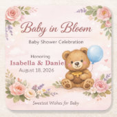 Baby Shower Coasters | Baby in Bloom Bear スクエアペーパーコースター (正面)