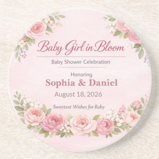 Baby Shower Coasters | Teddy Bear | Girl in Bloom コースター (正面)