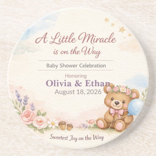 Baby Shower Coasters | Teddy Bear | Little Miracle コースター (正面)