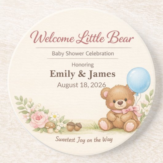 Baby Shower Coasters | Teddy Bear | Woodland Paste コースター (正面)