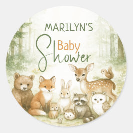 Baby Shower Cute Baby Animals ラウンドシール