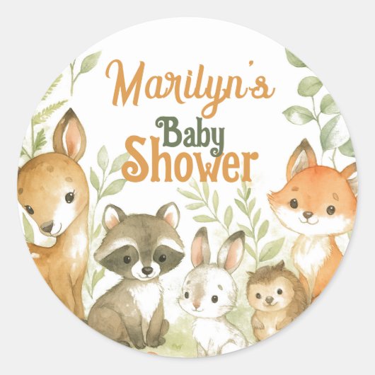 Baby Shower Cute Baby Animals ラウンドシール (正面)