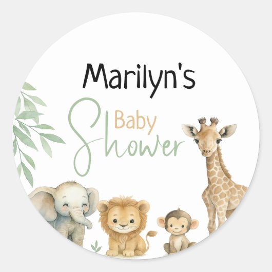 Baby Shower Cute Baby Animals ラウンドシール (正面)