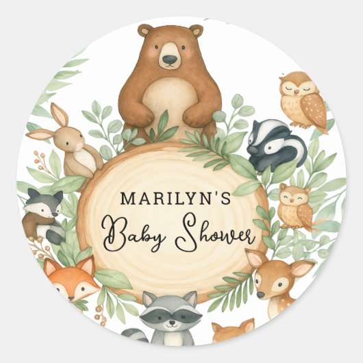 Baby Shower Cute Baby Animals ラウンドシール (正面)