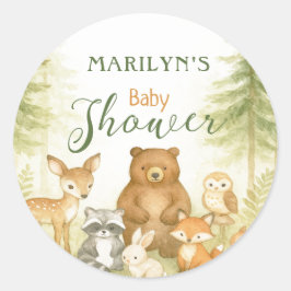 Baby Shower Cute Baby Animals ラウンドシール