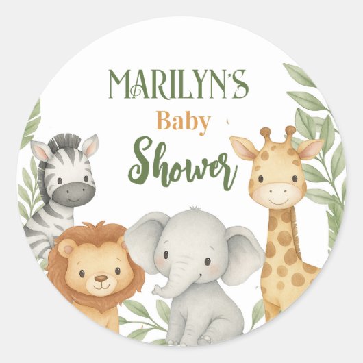 Baby Shower Cute Baby Animals ラウンドシール (正面)