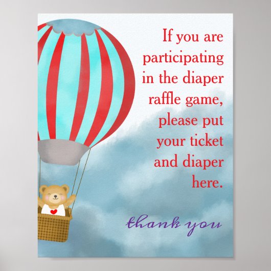 Baby Shower Cute Cub Diaper Raffle Sign ポスター (正面)