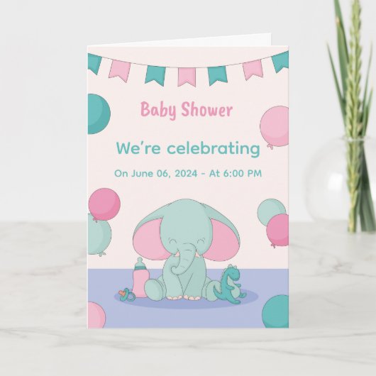 Baby Shower Cute Elephants Invitations カード (正面)