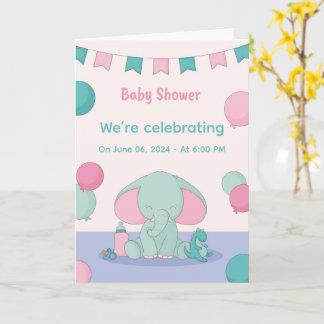 Baby Shower Cute Elephants Invitations カード
