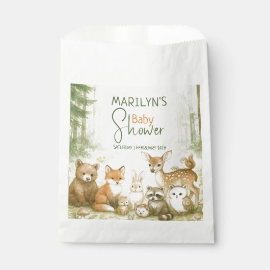 Baby Shower Cute Woodland Baby Animals フェイバーバッグ (正面)
