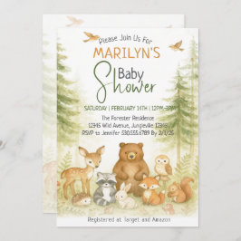 Baby Shower Cute Woodland Baby Animals 招待状