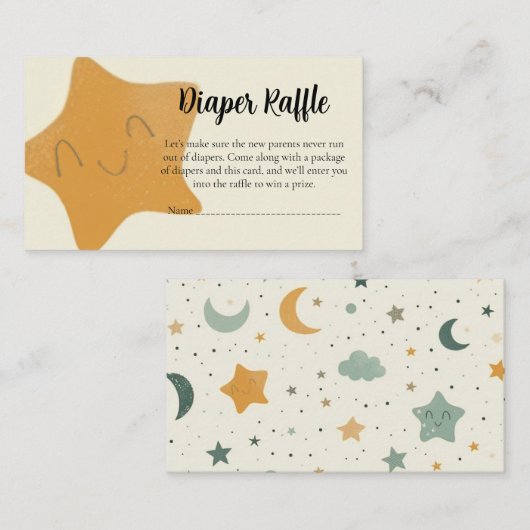 Baby Shower Diaper Raffle Card–Boho Stars & Moons エンクロージャーカード (正面/裏面)