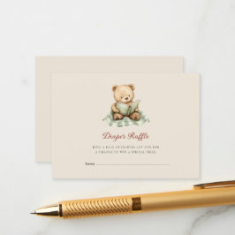 Baby Shower Diaper Raffle Card with Teddy Bear エンクロージャーカード