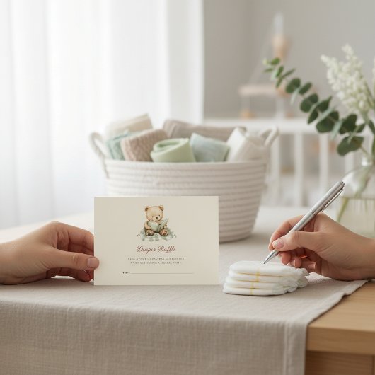 Baby Shower Diaper Raffle Card with Teddy Bear エンクロージャーカード