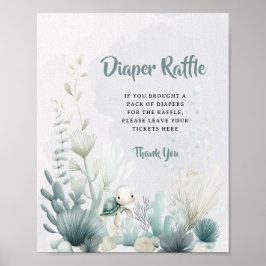 Baby Shower Diaper Raffle Sign Ocean Sea Themed  ポスター