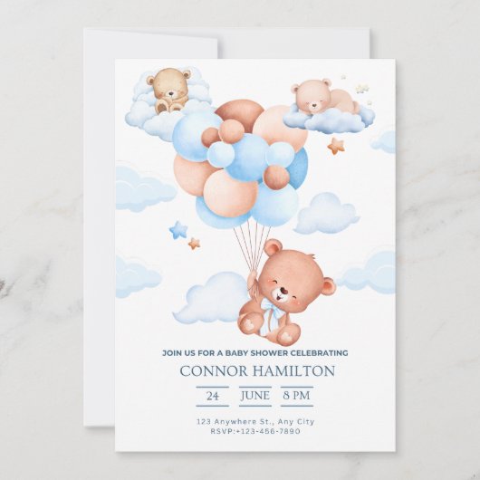 Baby Shower Dreamy Clouds Aesthetic 招待状 (正面)