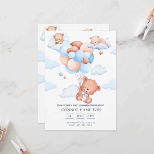 Baby Shower Dreamy Clouds Aesthetic 招待状 (正面/裏面インサイチュ)