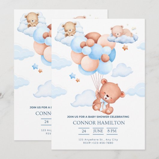 Baby Shower Dreamy Clouds Aesthetic 招待状 (正面/裏面)