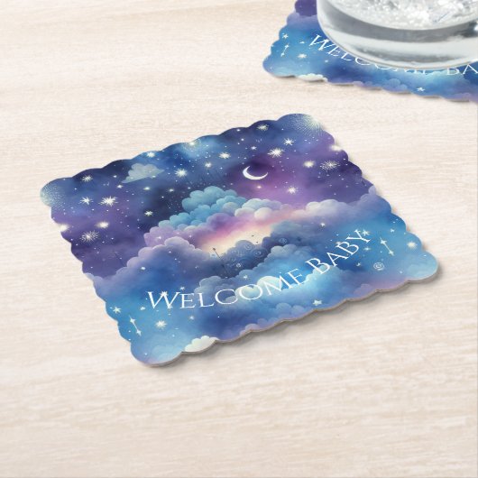 Baby Shower Drink Coaster – Celestial Dreamscape ペーパーコースター (アングル)