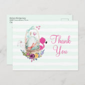 Baby Shower Egg、Flamingo & Bunnyパーティー付感謝していき ポストカード (正面/裏面)