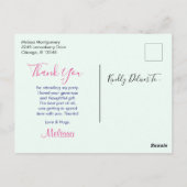 Baby Shower Egg、Flamingo & Bunnyパーティー付感謝していき ポストカード (裏面)