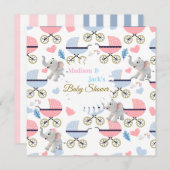 Baby Shower Elephant Baby StrollerCard Invitation  招待状 (正面/裏面)