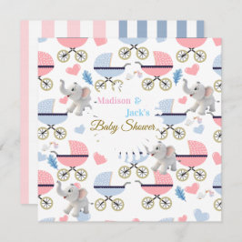Baby Shower Elephant Baby StrollerCard Invitation  招待状