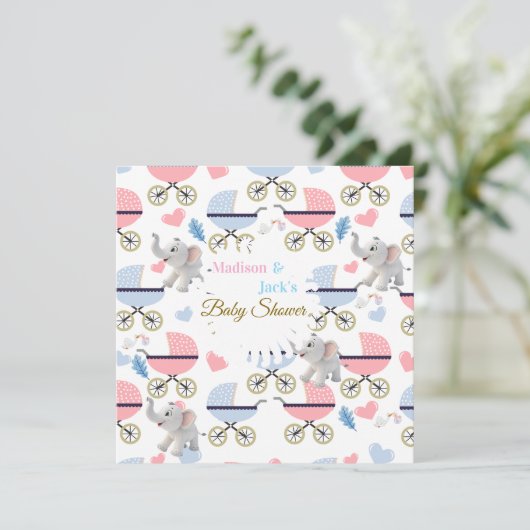 Baby Shower Elephant Baby StrollerCard Invitation  招待状 (スタンド正面)