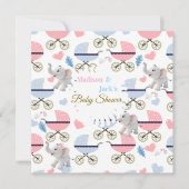 Baby Shower Elephant Baby StrollerCard Invitation  招待状 (正面)