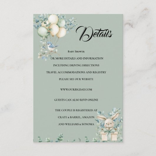 Baby shower Enclosure Card Details エンクロージャーカード (正面)